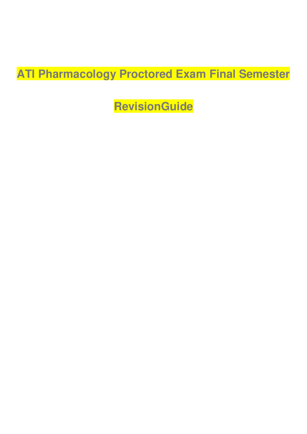 Preview image for ATI Pharmacology Proctored Exam Final Semester Revision Guide
